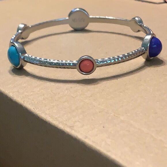 RJG CN Signed Women's Silver Tone Multi-Colored Gemstone Bangle Bracelet - Picture 8 of 8